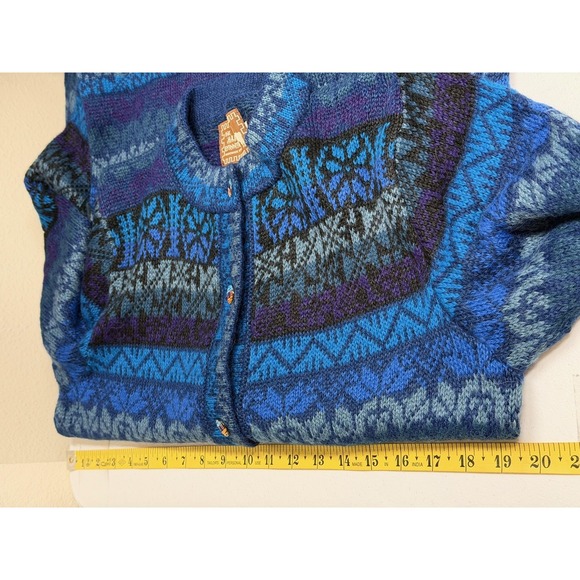 The Alpaca Connection Sweater Womens Small Blue Cardigan Fair Isle Knit Handmade - Picture 9 of 10